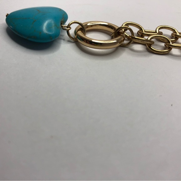 Heart Gold Tone Necklace Turquoise color heart Adjustable Chain - Picture 3 of 10